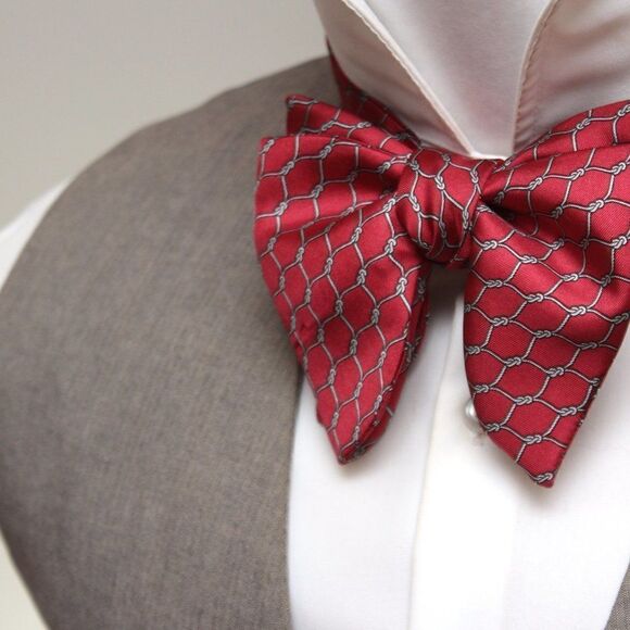 Men's Self tied Bow Tie Red Silk Bowtie - Picture 2 of 6